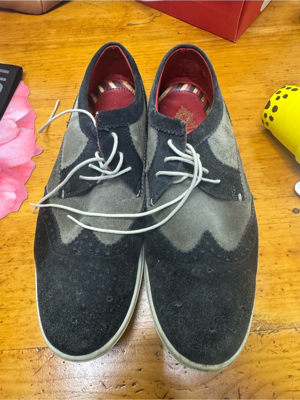 Base London Men's Two-Tone Suede Wingtip Derby Shoes - Gray/Charcoal